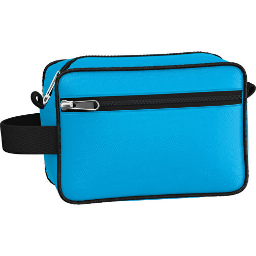 Kosmetiktasche Nova , hellblau / schwarz, Sublimation-fabric 200g - Polyester (PU), 16,00cm x 8,00cm x 23,00cm (Länge x Höhe x Breite), Bild 1