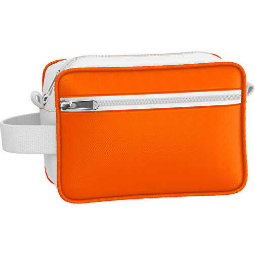 Kosmetiktasche Nova , orange / weiss, Sublimation-fabric 200g - Polyester (PU), 16,00cm x 8,00cm x 23,00cm (Länge x Höhe x Breite), Bild 1