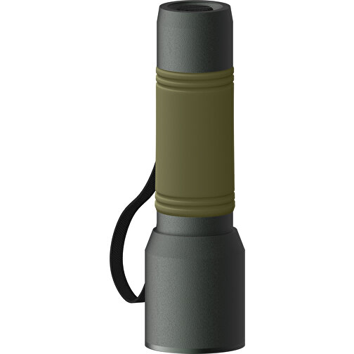 Taschenlampe REEVES-myFLASH 300 , dunkelgrau / oliv, recyceltes Aluminium, Silikon, 13,00cm x 2,90cm x 3,60cm (Länge x Höhe x Breite), Bild 1