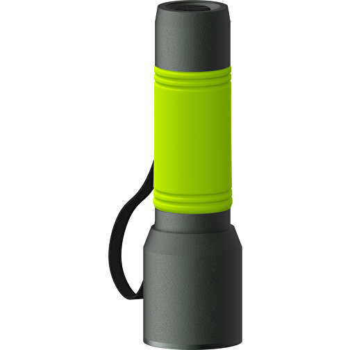 Taschenlampe REEVES-myFLASH 300 , dunkelgrau / hellgrün, recyceltes Aluminium, Silikon, 13,00cm x 2,90cm x 3,60cm (Länge x Höhe x Breite), Bild 1