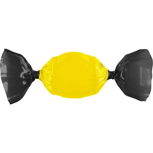 Bonbon Wickler Bontastisch , gelb / schwarz, Wickler aus kompostierbarer Folie, 1,00cm x 2,00cm x 7,00cm (Länge x Höhe x Breite), Bild 1