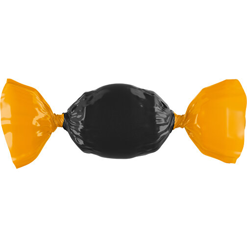 Bonbon Wickler Bontastisch , schwarz / kürbisorange, Wickler aus kompostierbarer Folie, 1,00cm x 2,00cm x 7,00cm (Länge x Höhe x Breite), Bild 1