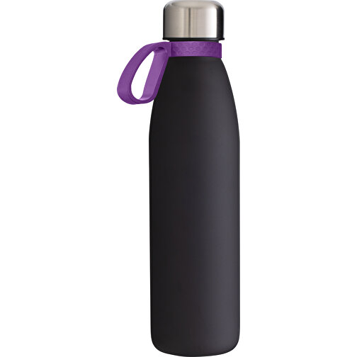 Trinkflasche RETUMBLER-TOULON GLASS , schwarz / violett, Glas, Silikon, recycelter Edelstahl, recyceltes Polypropylen, 26,00cm x 6,90cm x 6,90cm (Länge x Höhe x Breite), Bild 1