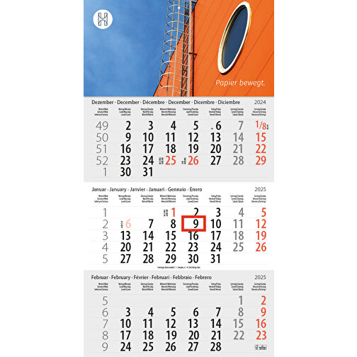 3-Monats DIN A3 Kalender 'Trinus Euro' , weiss, Kopflasche: 290 g/m² Chromokarton, Kalenderblätter: 70 g/m² holzfrei weiss, chlorfrei gebleicht, 42,00cm x 29,60cm (Höhe x Breite), Bild 2