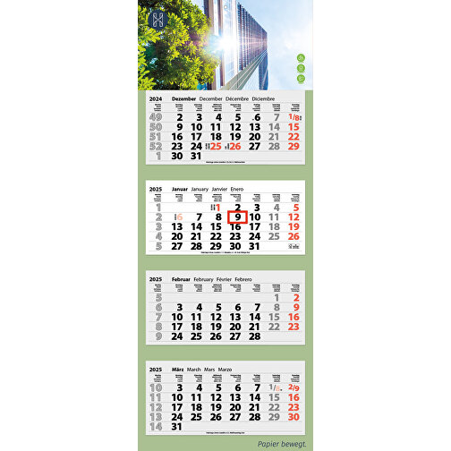4-Monats Faltkalender 'Quatrus-Light Plus Green' , weiß, Rückwand: 290 g/m² Recycling-Chromokarton, Kalenderblätter: 80 g/m² Matt weiß Recycling-Offset aus 100 % Altpapier, FSC möglich, D, 85,00cm x 33,00cm (Höhe x Breite), Bild 1