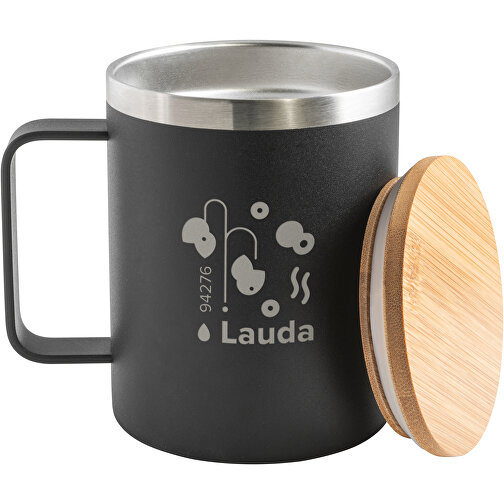 LAUDA. Taza fabricada en acero inoxidable reciclado al 90% con tapa de bambú, Imagen 7