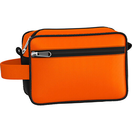 Kosmetiktasche Nova , orange / schwarz, Sublimation-fabric 200g - Polyester (PU), 16,00cm x 8,00cm x 23,00cm (Länge x Höhe x Breite), Bild 1