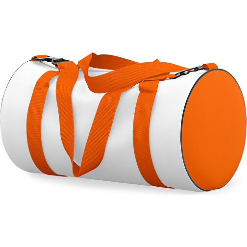 Sporttasche Modernfit , weiß / orange, Sublimation Poliester 300g, 27,00cm x 27,00cm x 50,00cm (Länge x Höhe x Breite), Bild 2