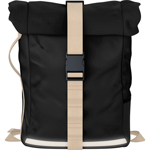 Rolltop Rucksack Comfort , schwarz / beige, Sublimation-fabric 200g - Polyester (PU), 29,50cm x 13,00cm x 33,00cm (Länge x Höhe x Breite), Bild 1