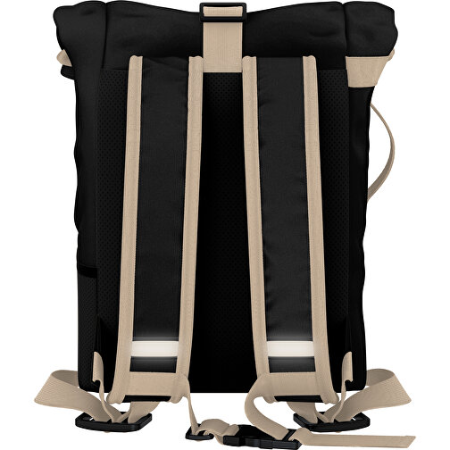 Rolltop Rucksack Comfort , schwarz / beige, Sublimation-fabric 200g - Polyester (PU), 29,50cm x 13,00cm x 33,00cm (Länge x Höhe x Breite), Bild 2