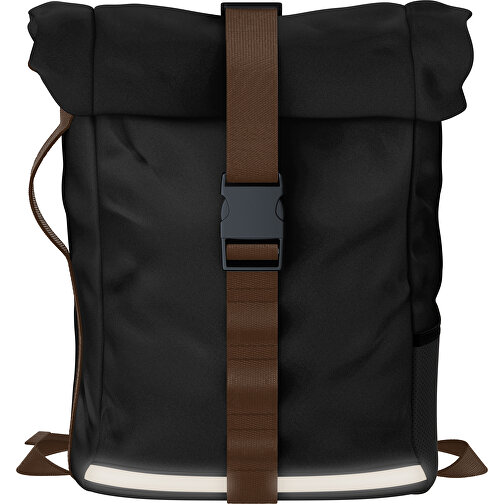 Rolltop Rucksack Comfort , schwarz / espressobraun, Sublimation-fabric 200g - Polyester (PU), 29,50cm x 13,00cm x 33,00cm (Länge x Höhe x Breite), Bild 1