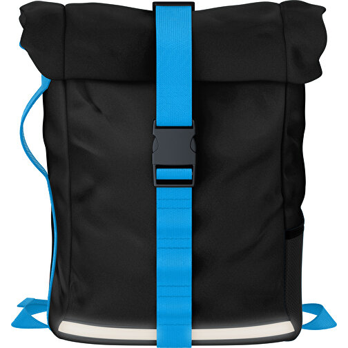 Rolltop Rucksack Comfort , schwarz / hellblau, Sublimation-fabric 200g - Polyester (PU), 29,50cm x 13,00cm x 33,00cm (Länge x Höhe x Breite), Bild 1