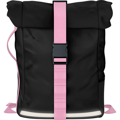 Rolltop Rucksack Comfort , schwarz / hellrosa, Sublimation-fabric 200g - Polyester (PU), 29,50cm x 13,00cm x 33,00cm (Länge x Höhe x Breite), Bild 1