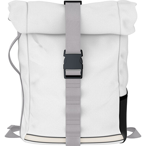 Rolltop Rucksack Comfort , weiss / hellgrau, Sublimation-fabric 200g - Polyester (PU), 29,50cm x 13,00cm x 33,00cm (Länge x Höhe x Breite), Bild 1