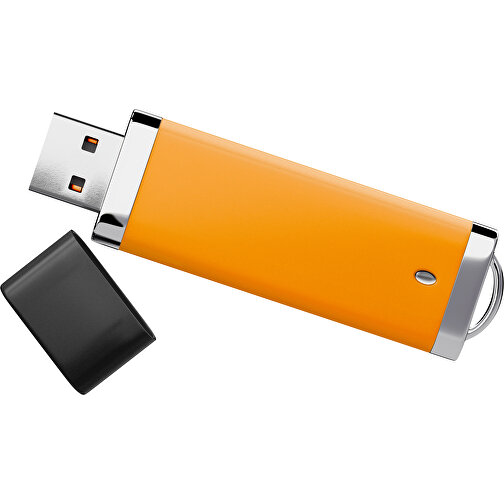 PromoPerfect USB-STICK 2.0 PLASTIK , gelborange / schwarz MB , 65 GB , Gummiplastik, Kunststoff MB , 7,00cm x 0,70cm x 2,00cm (Länge x Höhe x Breite), Bild 1