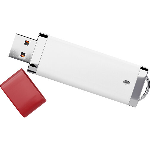 PromoPerfect USB-STICK 2.0 PLASTIK , weiß / weinrot MB , 8 GB , Gummiplastik, Kunststoff MB , 7,00cm x 0,70cm x 2,00cm (Länge x Höhe x Breite), Bild 1