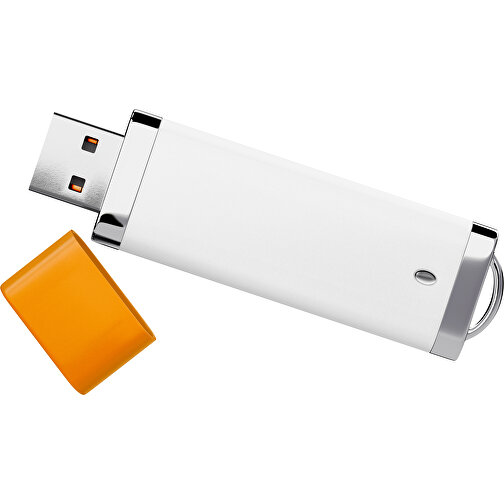 PromoPerfect USB-STICK 2.0 PLASTIK , weiß / gelborange MB , 8 GB , Gummiplastik, Kunststoff MB , 7,00cm x 0,70cm x 2,00cm (Länge x Höhe x Breite), Bild 1