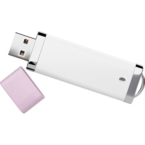 PromoPerfect USB-STICK 2.0 PLASTIK , weiß / zartrosa MB , 65 GB , Gummiplastik, Kunststoff MB , 7,00cm x 0,70cm x 2,00cm (Länge x Höhe x Breite), Bild 1