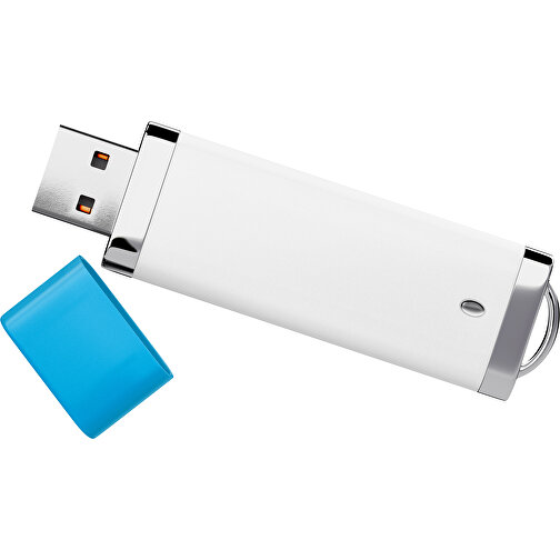 PromoPerfect USB-STICK 2.0 PLASTIK , weiß / himmelblau MB , 65 GB , Gummiplastik, Kunststoff MB , 7,00cm x 0,70cm x 2,00cm (Länge x Höhe x Breite), Bild 1