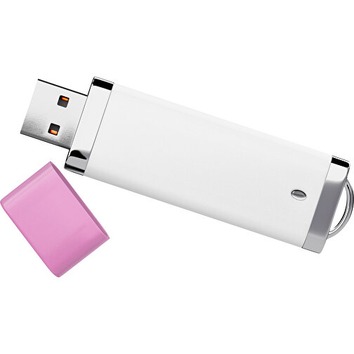 PromoPerfect USB-STICK 2.0 PLASTIK , weiß / rosa MB , 65 GB , Gummiplastik, Kunststoff MB , 7,00cm x 0,70cm x 2,00cm (Länge x Höhe x Breite), Bild 1