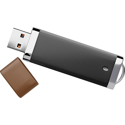 PromoPerfect USB-STICK 2.0 PLASTIK , schwarz / dunkelbraun MB , 4 GB , Gummiplastik, Kunststoff MB , 7,00cm x 0,70cm x 2,00cm (Länge x Höhe x Breite), Bild 1