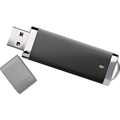 PromoPerfect USB-STICK 2.0 PLASTIK , schwarz / grau MB , 4 GB , Gummiplastik, Kunststoff MB , 7,00cm x 0,70cm x 2,00cm (Länge x Höhe x Breite), Bild 1