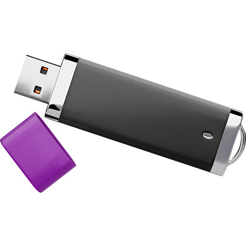 PromoPerfect USB-STICK 2.0 PLASTIK , schwarz / dunkelmagenta MB , 4 GB , Gummiplastik, Kunststoff MB , 7,00cm x 0,70cm x 2,00cm (Länge x Höhe x Breite), Bild 1