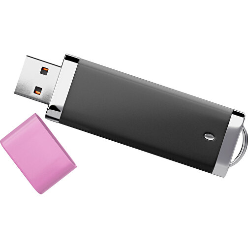 PromoPerfect USB-STICK 2.0 PLASTIK , schwarz / rosa MB , 4 GB , Gummiplastik, Kunststoff MB , 7,00cm x 0,70cm x 2,00cm (Länge x Höhe x Breite), Bild 1