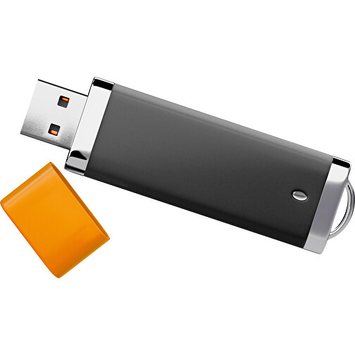 PromoPerfect USB-STICK 2.0 PLASTIK , schwarz / gelborange MB , 4 GB , Gummiplastik, Kunststoff MB , 7,00cm x 0,70cm x 2,00cm (Länge x Höhe x Breite), Bild 1