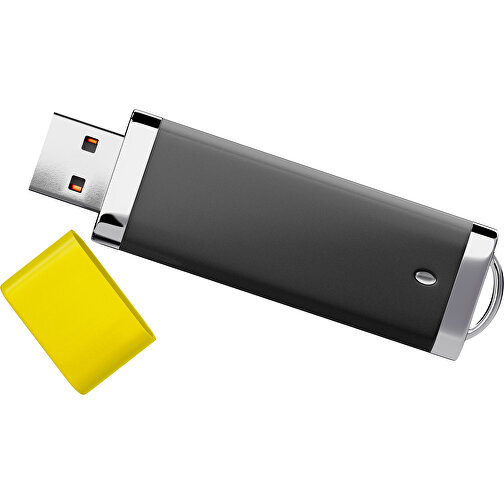 PromoPerfect USB-STICK 2.0 PLASTIK , schwarz / gelb MB , 4 GB , Gummiplastik, Kunststoff MB , 7,00cm x 0,70cm x 2,00cm (Länge x Höhe x Breite), Bild 1