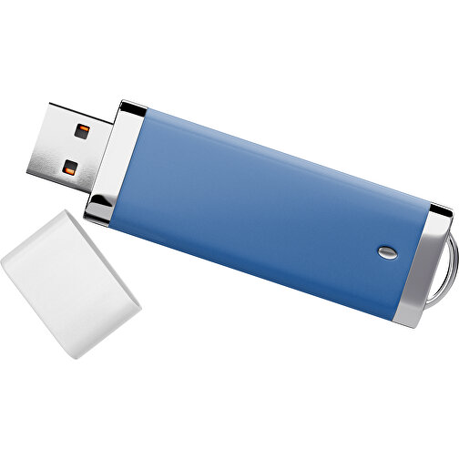 PromoPerfect USB-STICK 2.0 PLASTIK , dunkelblau / weiß MB , 4 GB , Gummiplastik, Kunststoff MB , 7,00cm x 0,70cm x 2,00cm (Länge x Höhe x Breite), Bild 1