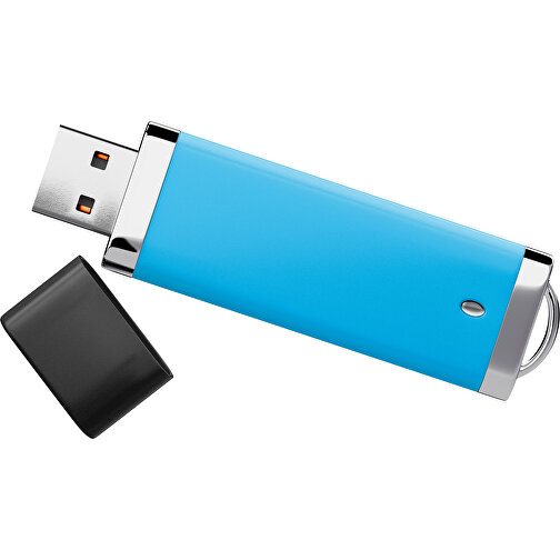 PromoPerfect USB-STICK 2.0 PLASTIK , himmelblau / schwarz MB , 4 GB , Gummiplastik, Kunststoff MB , 7,00cm x 0,70cm x 2,00cm (Länge x Höhe x Breite), Bild 1