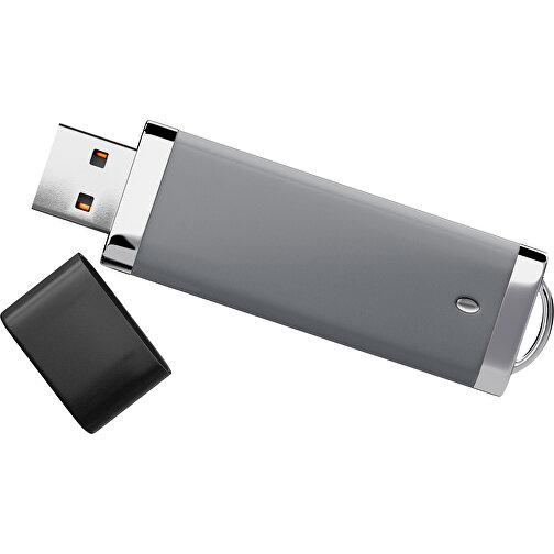 PromoPerfect USB-STICK 2.0 PLASTIK , dunkelgrau / schwarz MB , 32 GB , Gummiplastik, Kunststoff MB , 7,00cm x 0,70cm x 2,00cm (Länge x Höhe x Breite), Bild 1