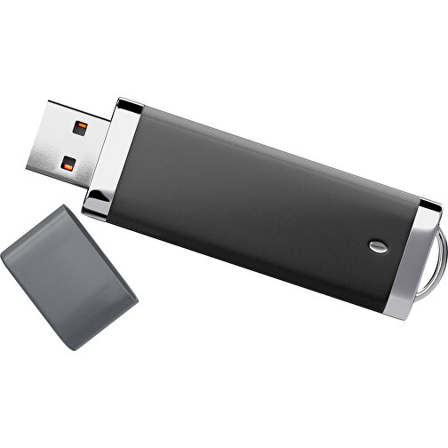 PromoPerfect USB-STICK 2.0 PLASTIK , schwarz / dunkelgrau MB , 32 GB , Gummiplastik, Kunststoff MB , 7,00cm x 0,70cm x 2,00cm (Länge x Höhe x Breite), Bild 1