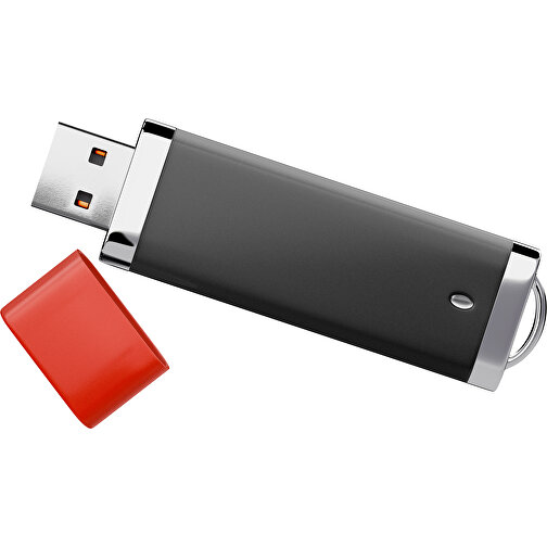 PromoPerfect USB-STICK 2.0 PLASTIK , schwarz / rot MB , 32 GB , Gummiplastik, Kunststoff MB , 7,00cm x 0,70cm x 2,00cm (Länge x Höhe x Breite), Bild 1