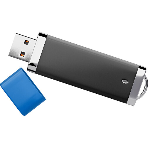 PromoPerfect USB-STICK 2.0 PLASTIK , schwarz / kobaltblau MB , 32 GB , Gummiplastik, Kunststoff MB , 7,00cm x 0,70cm x 2,00cm (Länge x Höhe x Breite), Bild 1