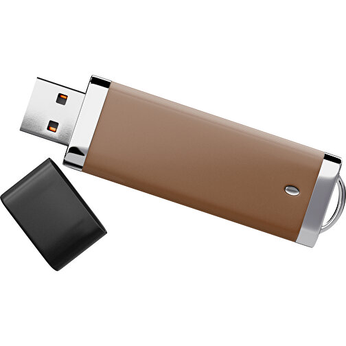 PromoPerfect USB-STICK 2.0 PLASTIK , dunkelbraun / schwarz MB , 32 GB , Gummiplastik, Kunststoff MB , 7,00cm x 0,70cm x 2,00cm (Länge x Höhe x Breite), Bild 1