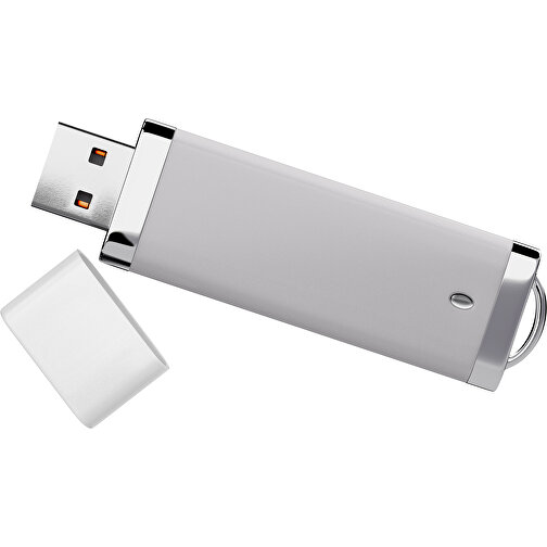 PromoPerfect USB-STICK 2.0 PLASTIK , hellgrau / weiß MB , 2 GB , Gummiplastik, Kunststoff MB , 7,00cm x 0,70cm x 2,00cm (Länge x Höhe x Breite), Bild 1