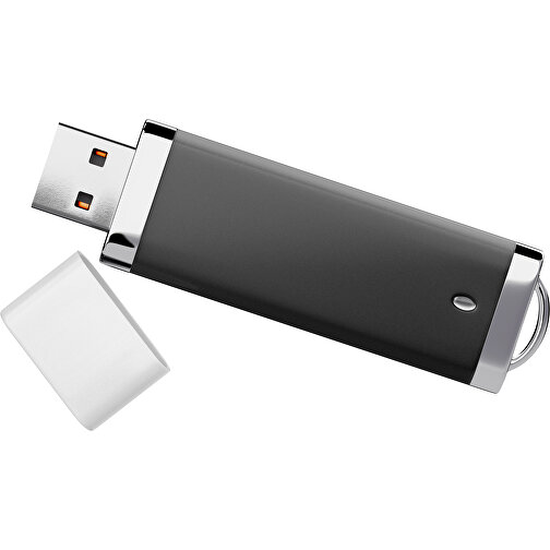 PromoPerfect USB-STICK 2.0 PLASTIK , schwarz / weiß MB , 2 GB , Gummiplastik, Kunststoff MB , 7,00cm x 0,70cm x 2,00cm (Länge x Höhe x Breite), Bild 1