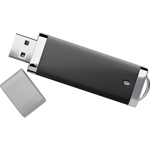 PromoPerfect USB-STICK 2.0 PLASTIK , schwarz / hellgrau MB , 2 GB , Gummiplastik, Kunststoff MB , 7,00cm x 0,70cm x 2,00cm (Länge x Höhe x Breite), Bild 1