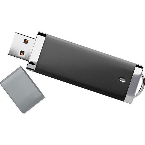 PromoPerfect USB-STICK 2.0 PLASTIK , schwarz / silber MB , 2 GB , Gummiplastik, Kunststoff MB , 7,00cm x 0,70cm x 2,00cm (Länge x Höhe x Breite), Bild 1