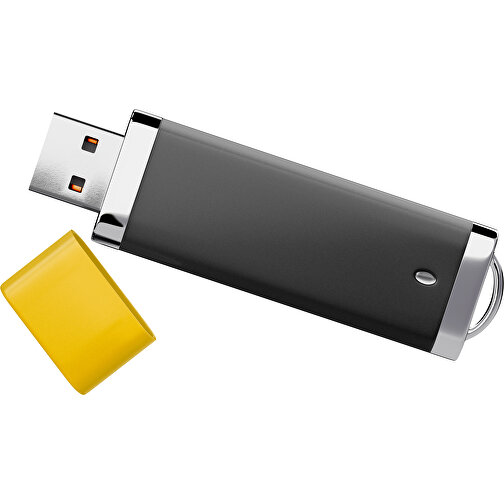 PromoPerfect USB-STICK 2.0 PLASTIK , schwarz / sonnengelb MB , 2 GB , Gummiplastik, Kunststoff MB , 7,00cm x 0,70cm x 2,00cm (Länge x Höhe x Breite), Bild 1