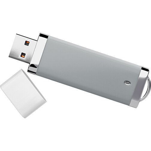 PromoPerfect USB-STICK 2.0 PLASTIK , silber / weiß MB , 2 GB , Gummiplastik, Kunststoff MB , 7,00cm x 0,70cm x 2,00cm (Länge x Höhe x Breite), Bild 1