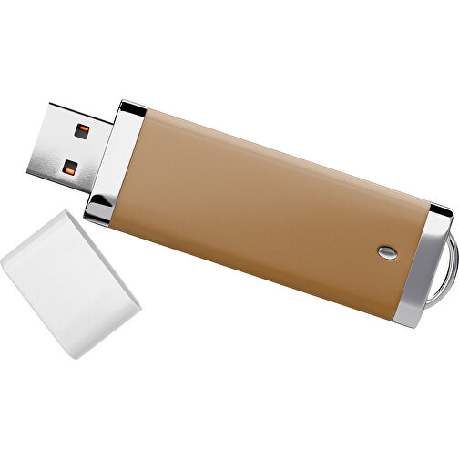 PromoPerfect USB-STICK 2.0 PLASTIK , erdbraun / weiß MB , 2 GB , Gummiplastik, Kunststoff MB , 7,00cm x 0,70cm x 2,00cm (Länge x Höhe x Breite), Bild 1