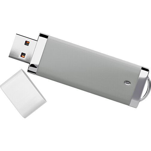 PromoPerfect USB-STICK 2.0 PLASTIK , grau / weiß MB , 2 GB , Gummiplastik, Kunststoff MB , 7,00cm x 0,70cm x 2,00cm (Länge x Höhe x Breite), Bild 1