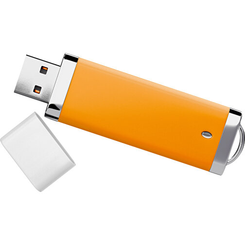 PromoPerfect USB-STICK 2.0 PLASTIK , gelborange / weiß MB , 2 GB , Gummiplastik, Kunststoff MB , 7,00cm x 0,70cm x 2,00cm (Länge x Höhe x Breite), Bild 1