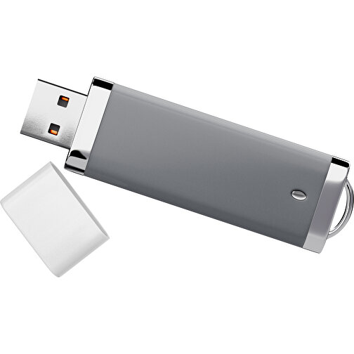 PromoPerfect USB-STICK 2.0 PLASTIK , dunkelgrau / weiß MB , 1 GB , Gummiplastik, Kunststoff MB , 7,00cm x 0,70cm x 2,00cm (Länge x Höhe x Breite), Bild 1