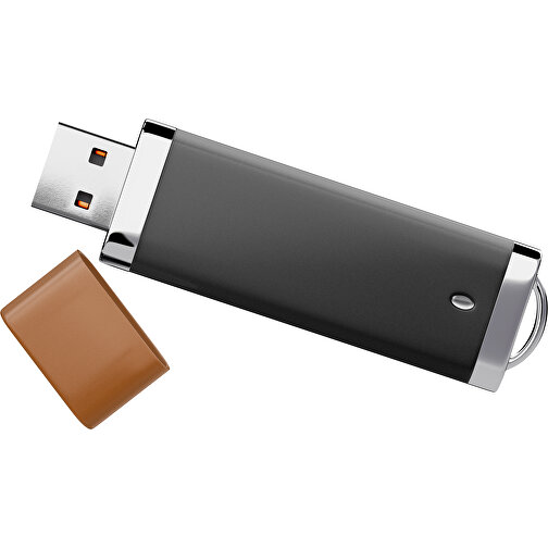 PromoPerfect USB-STICK 2.0 PLASTIK , schwarz / braun MB , 1 GB , Gummiplastik, Kunststoff MB , 7,00cm x 0,70cm x 2,00cm (Länge x Höhe x Breite), Bild 1