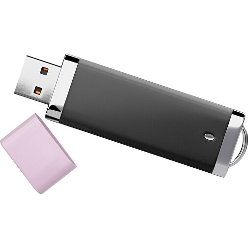 PromoPerfect USB-STICK 2.0 PLASTIK , schwarz / zartrosa MB , 1 GB , Gummiplastik, Kunststoff MB , 7,00cm x 0,70cm x 2,00cm (Länge x Höhe x Breite), Bild 1