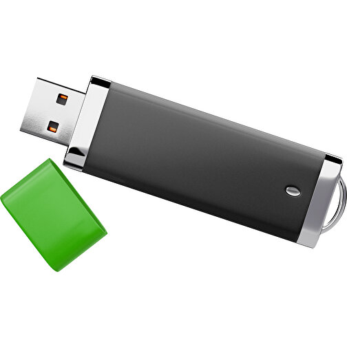 PromoPerfect USB-STICK 2.0 PLASTIK , schwarz / grasgrün MB , 1 GB , Gummiplastik, Kunststoff MB , 7,00cm x 0,70cm x 2,00cm (Länge x Höhe x Breite), Bild 1